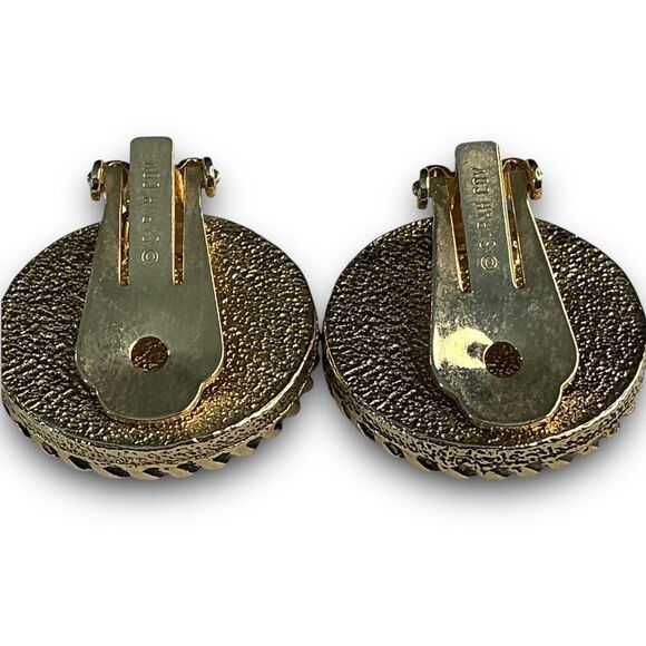 Vintage Sarah Coventry Mosiac Round Diamond Pattern Clip On Earrings Marked Sara - Picture 2 of 7